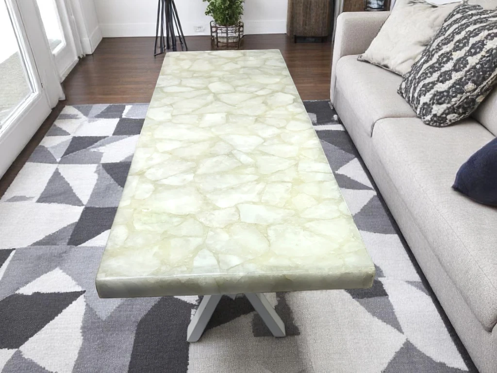 Luxurious White Quartz Living Room Dining Table 